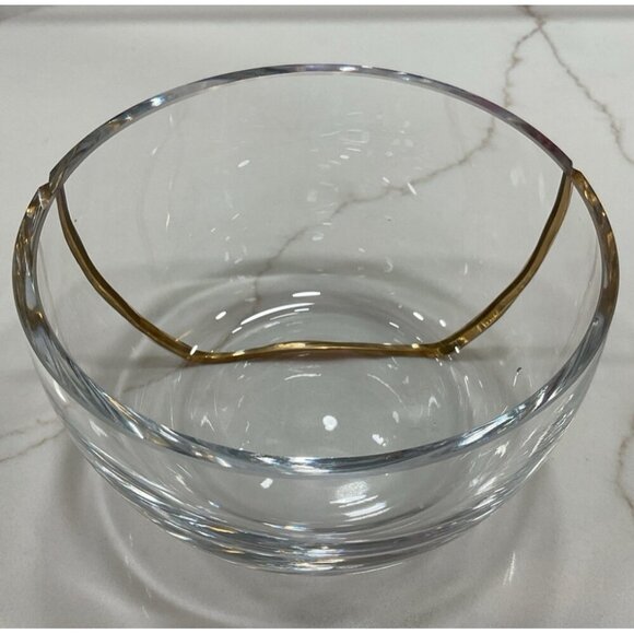 Michael Wainwright 5" Glass Gold Stripe Inlayed Stripe Bowl - Picture 1 of 5